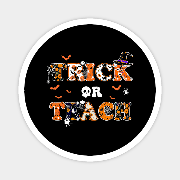 Retro Vintage Groovy Trick Or Teach Funny Halloween Costume T-Shirt Magnet by Kelley Clothing